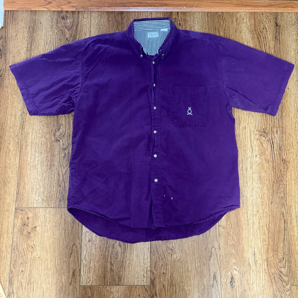 Vintage Bugle Boy Company Mens XL Purple Cotton Short Sleeve Button Down Shirt